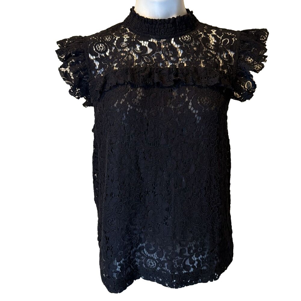 Ann Taylor Lace Ruffle Mock Neck Blouse M Witchy Whimisgoth Victorian New Preppy